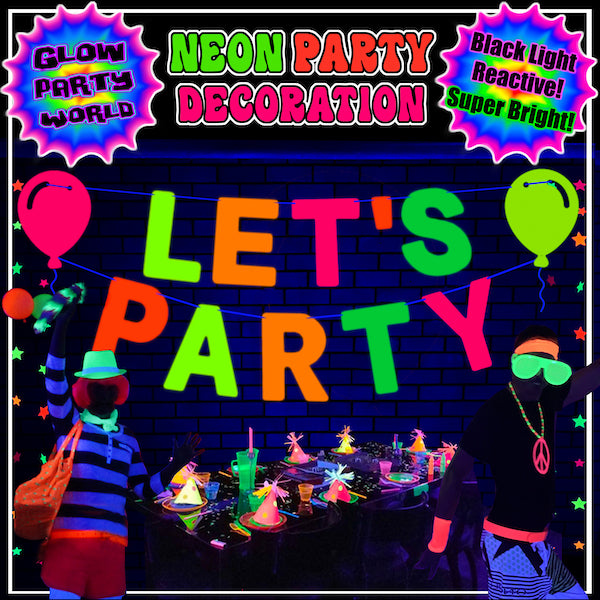 Glow Party Sign 6 inch Cutouts, Black Light Party Decorations, Slime Party Supplies, Neon Room Decorations