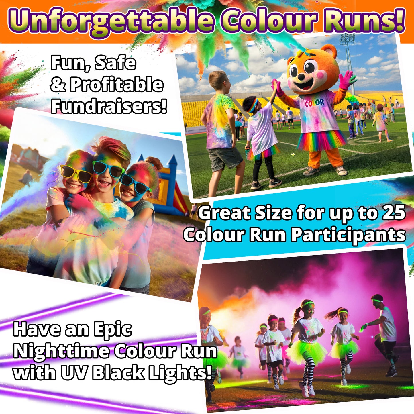 NEON COLOUR POWDER: 4 Colour Pack! 5.5kg for Colour Runs & Glow Parties