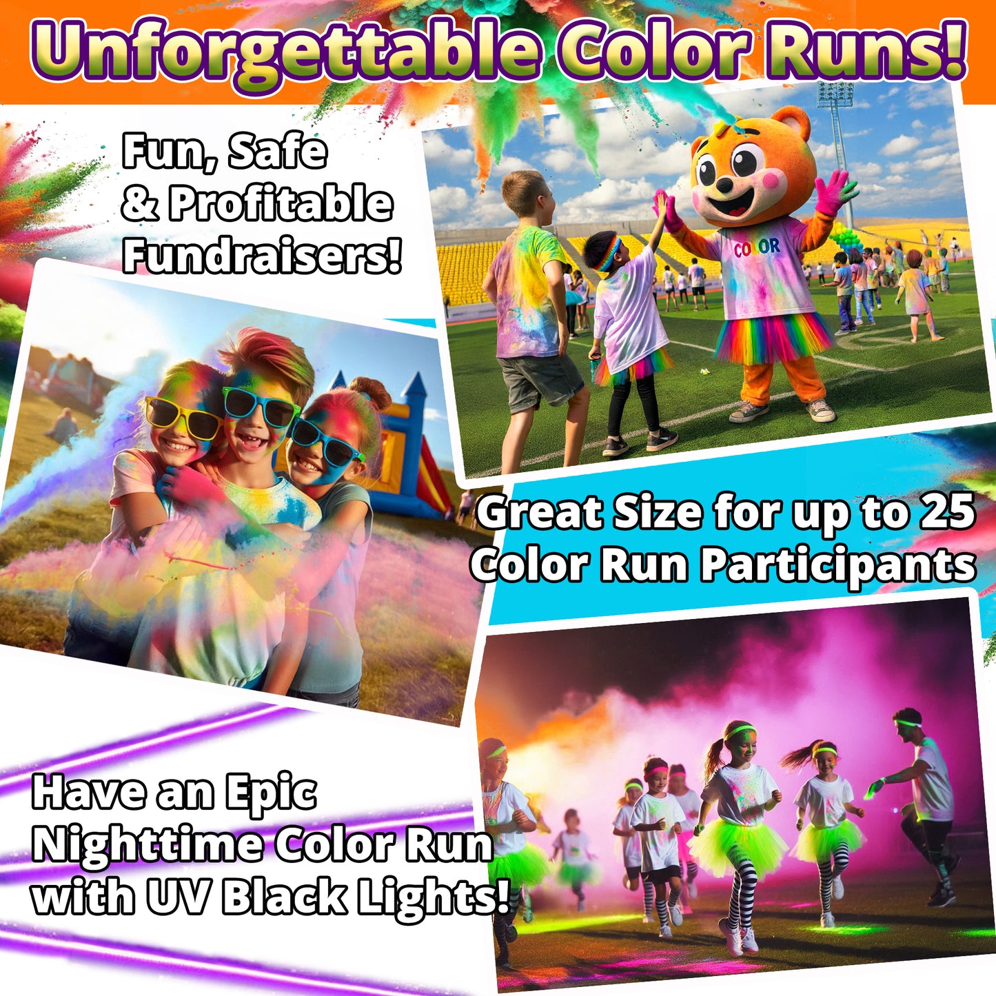 NEON COLOUR POWDER: 4 Colour Pack! 5.5kg for Colour Runs & Glow Parties