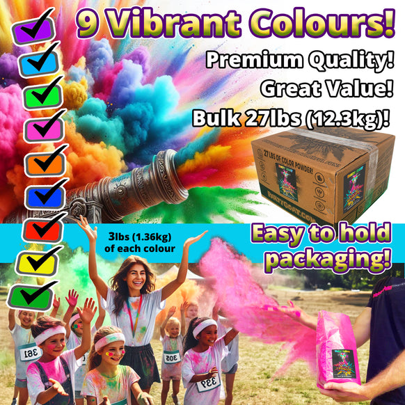 COLOUR RUN POWDER: 9 Colour Bulk Pack! 12.3kg for Colour Wars & Events