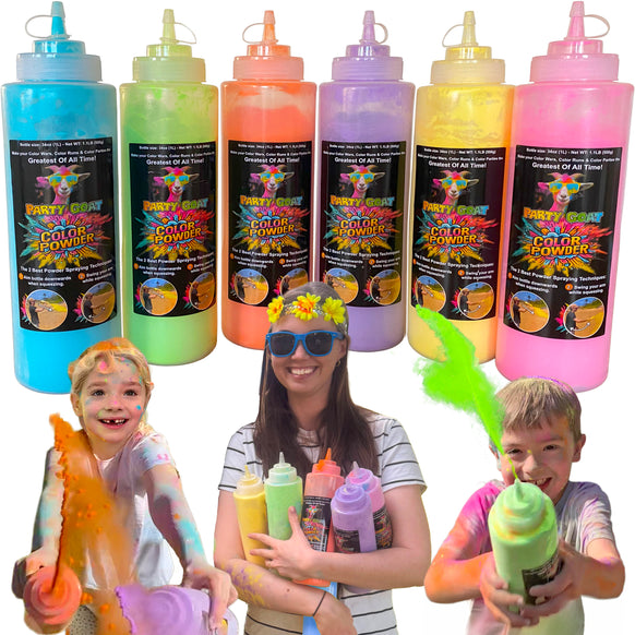 Colour Run Powder Squeeze Bottles. Extra Large 1L Colour Blasters. 500g each, Pack of 6