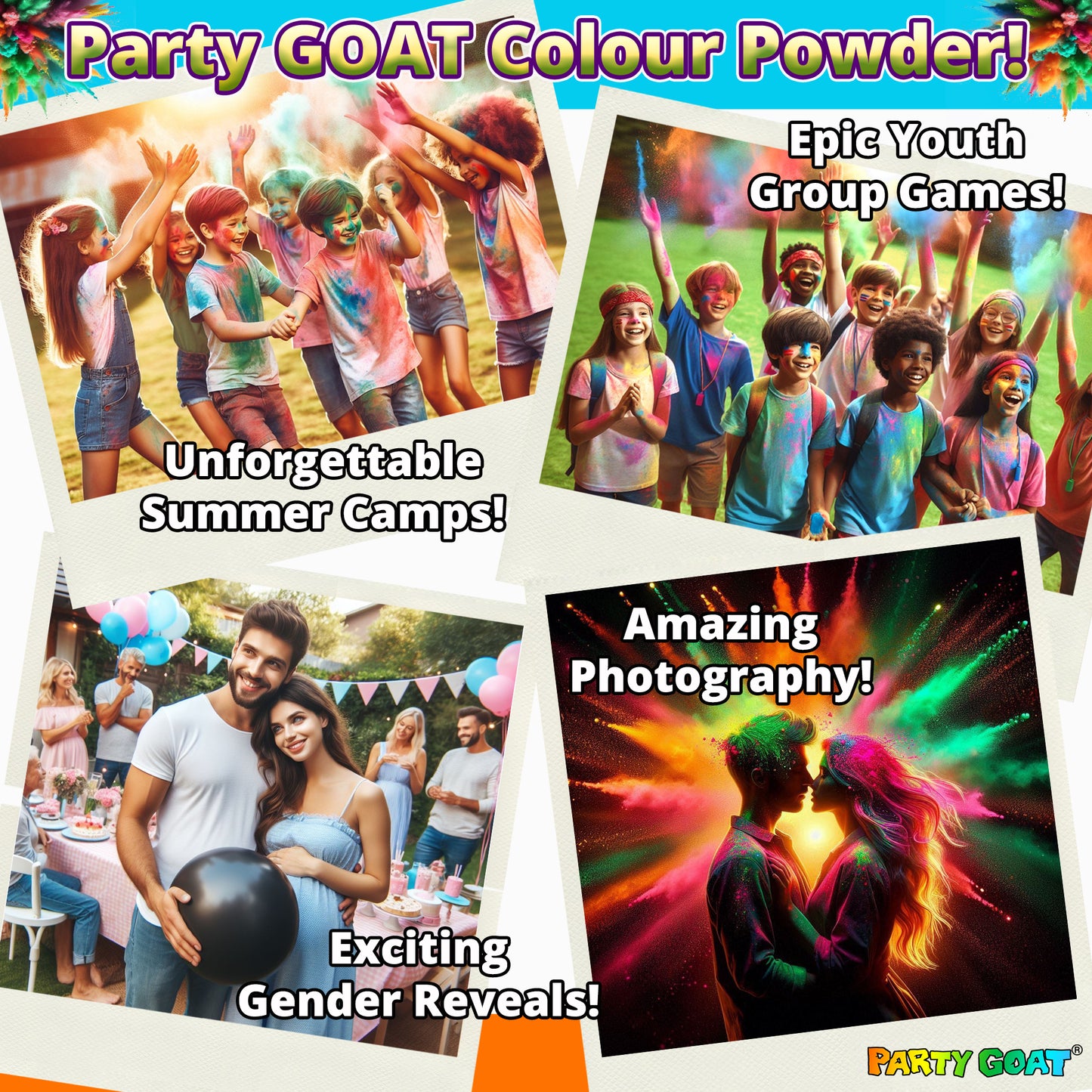 NEON COLOUR POWDER: 4 Colour Pack! 5.5kg for Colour Runs & Glow Parties