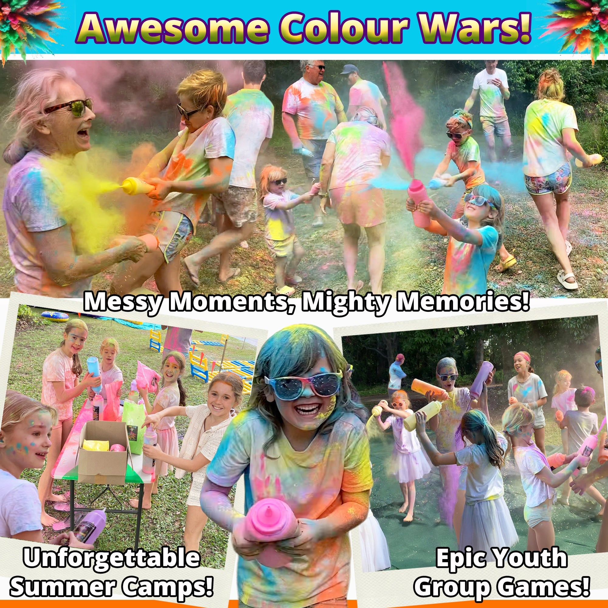 Color Run Powder Squeeze Bottles. Extra Large 34oz Color Blasters for Color Wars. 1.1lb Each, Pack of 10