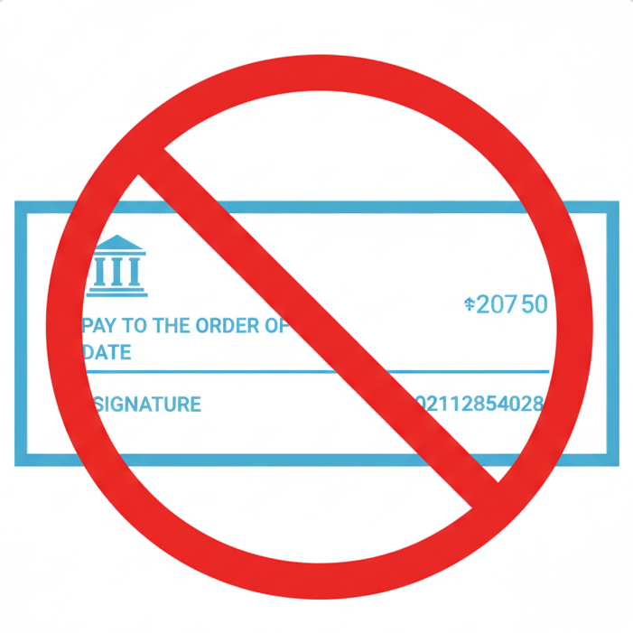 paper checks not accepted icon