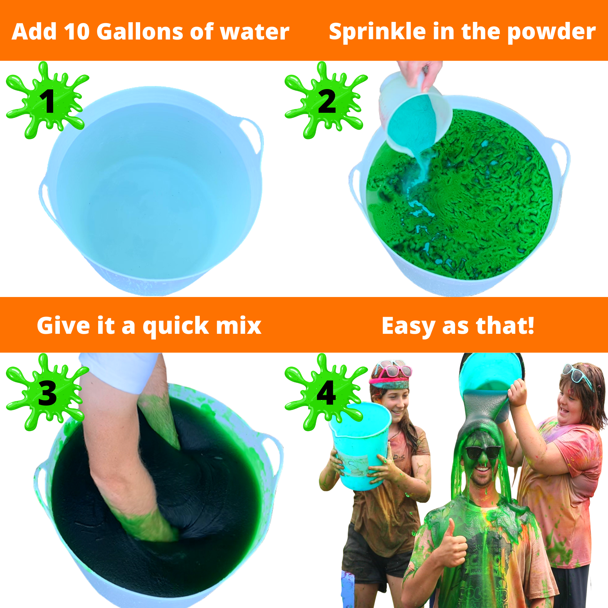 FUN RUN SLIME (160L) - 4 colours of Instant Slime for the best colour runs